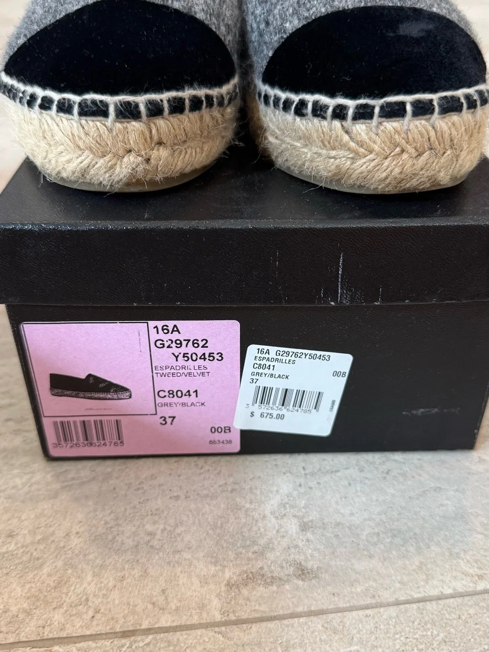 Chanel Espadrilles Tweed/Velvet Grey & Black - Size 37